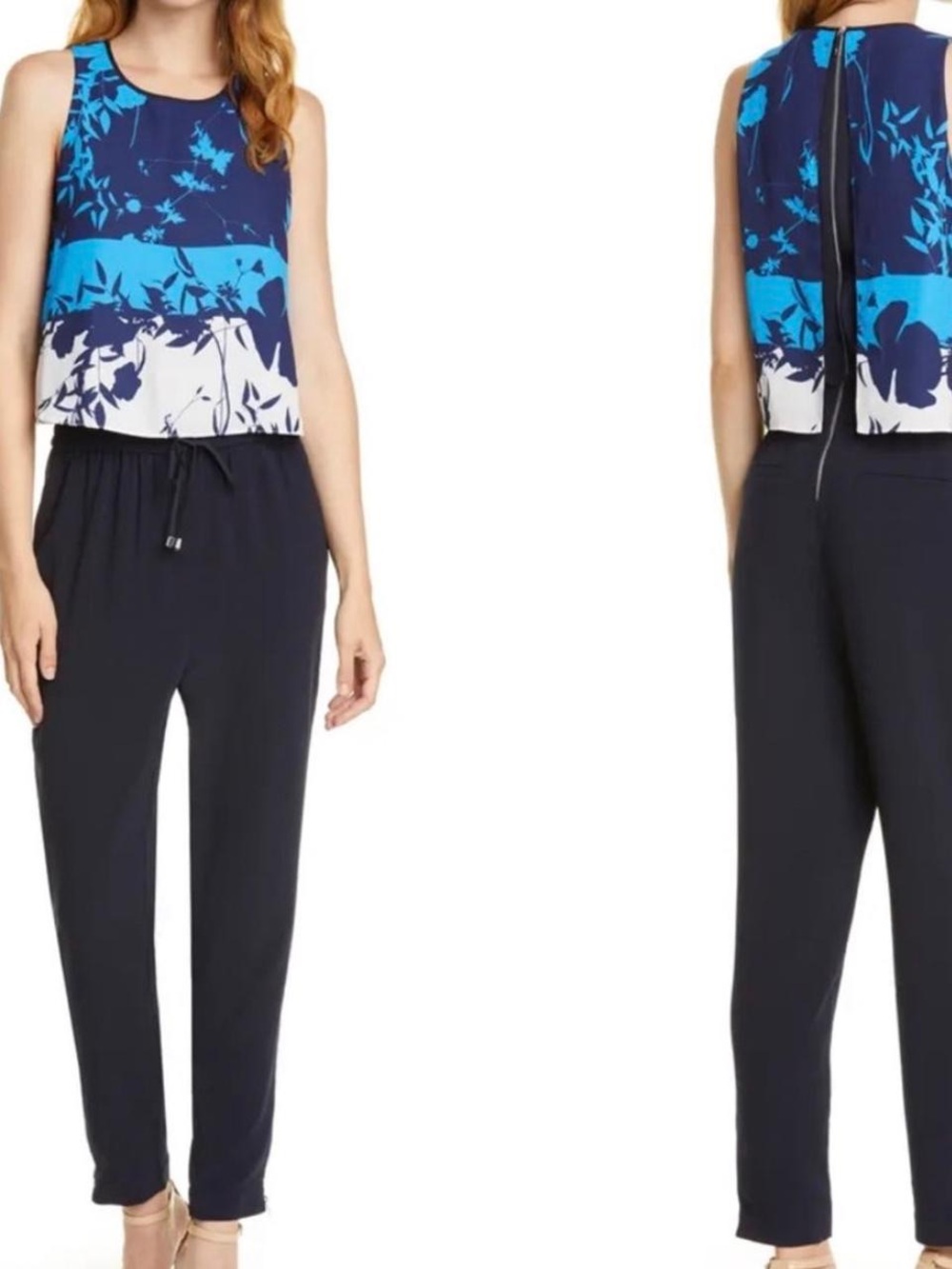Ted Baker Navy & Blue Floral Sleeveless Jumpsuit